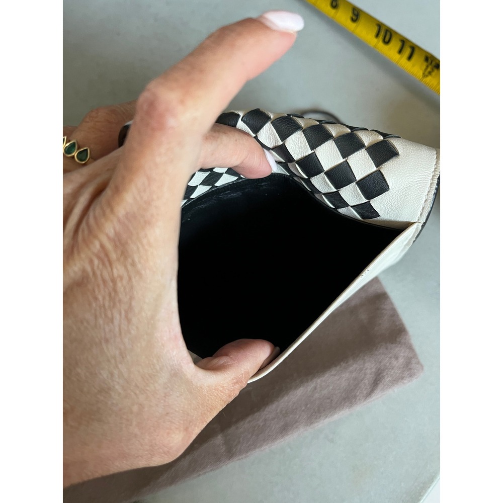 Bottega Veneta Card Holder Bag Black White Intrecciato Leather Crossbody Clutch - Picture 13 of 14